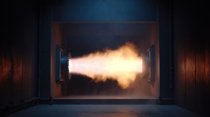 Fototapeta premium A black room with a bright yellow flame coming out of a pipe