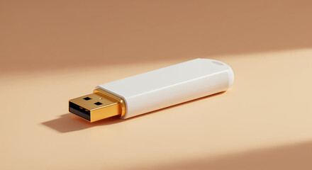 White USB Flash Drive with Golden Port Mockup