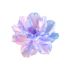 Luminous iridescent flower blossom displaying delicate petals on transparent background