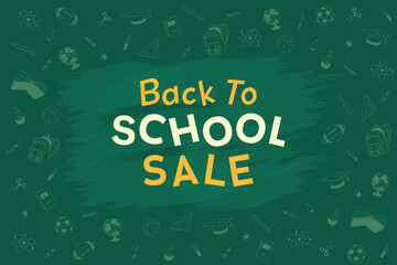 Back to school background theme stationery supplies elements green vector illustration sale banner template