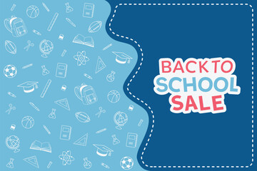 Back to school background theme stationery supplies elements blue vector illustration sale banner template