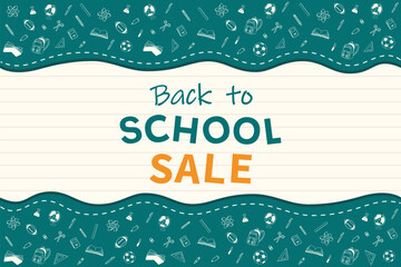 Back to school background theme stationery supplies elements green vector illustration sale banner template