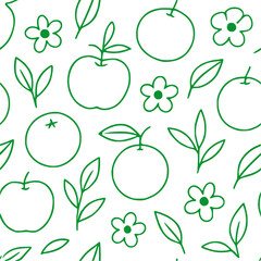 Seamless pattern of fruits and flowers