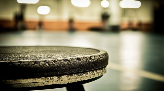 Close-Up of a Weight Plate in a Gym Environment with Blurry Background