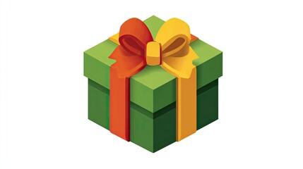 Fototapeta premium Green Gift Box with Orange and Yellow Ribbon