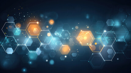 Futuristic Blue Hexagonal Molecular Grid with Glowing Nodes and Depth