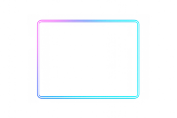 Luminous neon rectangular border emitting vivid color spectrum, casting futuristic digital light on transparent background