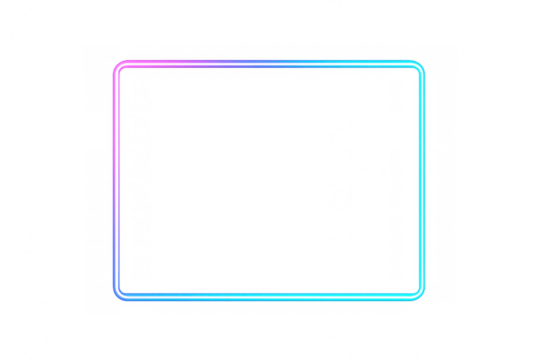 Luminous neon rectangular border emitting vivid color spectrum, casting futuristic digital light on transparent background