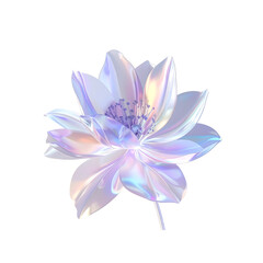 Holographic iridescent flower close-up glistening softly on a white transparent background