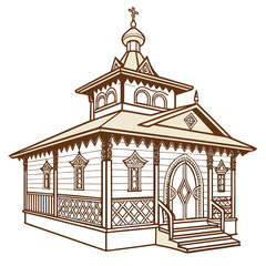 Obraz premium Detailed vector graphic of a traditional Hindu Mandir showcasing intricate wooden architecture and design elements ideal for cultural religious or architectural projects and creative endeavors