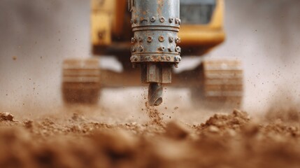 A large piece of machinery is digging into the ground