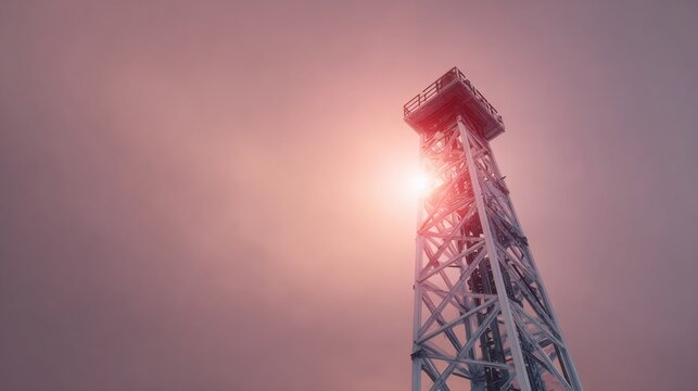 A tall tower with a red and white color scheme