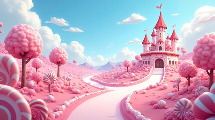 Charming Pink Castle Illustration For