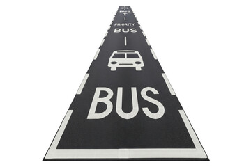 Dedicated bus priority lane with painted text and symbol on the road isolated on a transparent background