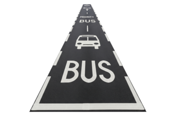 Dedicated bus priority lane with painted text and symbol on the road isolated on a transparent background
