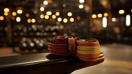 Colorful Resistance Bands on a Weightlifting Bench in Gym Setup