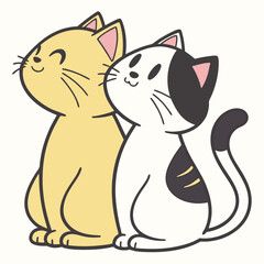 Obraz premium Cute cartoon cats illustration of yellow cat and black and white cat adorable pets animal drawing design art