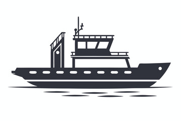Fishing boat silhouette floating calmly upon ocean waves creates a nautical mood