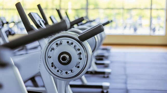 Row of workout equipment ready for fitness sessions in gym - Powered by Adobe