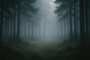Misty Morning in a Moody Forest Enigmatic Nature Scene Tranquil Atmosphere Room for Reflection