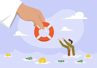 A businessman in a suit struggling in a body of water