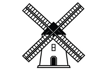 Fototapeta premium Blackandwhite windmill stands tall with crossed arms in an architectural schematic structure