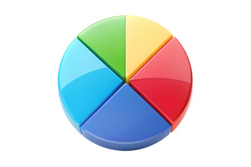 A colorful 3d pie chart with five segments, representing data analysis and business growth, isolated on a transparent background