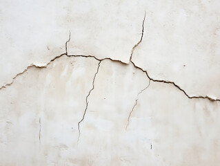 Obraz premium Cracked wall texture: A close-up of an aged exterior surface displaying long, jagged cracks that suggest age, wear, and structural instability.