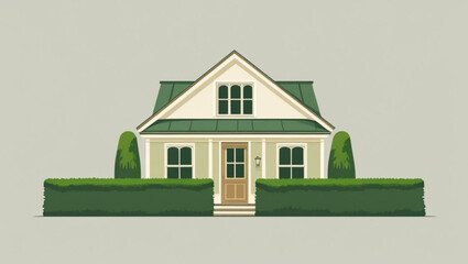 Flat Design Vector Illustration of a Classic Suburban House