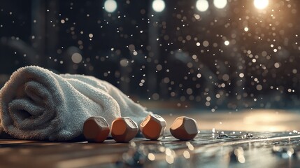 Naklejka premium Workout Scene with Dumbbells and Towel on a Gym Floor