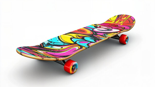 Digital asset of skateboard with colorful urban art for design projects - graphic element