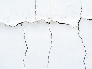 Obraz premium Cracked white surface. Texture of a weathered wall with deep fissures. Abstract pattern, age, decay. Imperfect, aging, wear. Deterioration. Visual contrast.