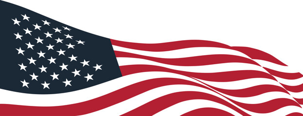 Waving American Flag Illustration. Modern Vector Design of USA National Flag with Stars and Stripes on White Background