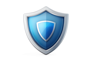 A glossy blue shield icon symbolizing security and protection isolated on transparent background