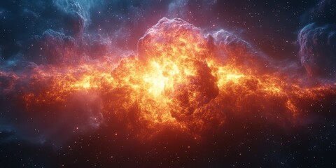 Fototapeta premium Vibrant cosmic explosion illuminated by fiery colors in deep space