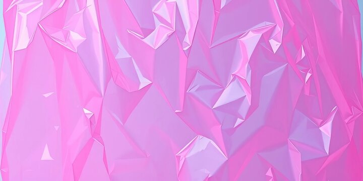 A crinkled, translucent pink plastic shopping bag,  unfolded,  pastel pink
