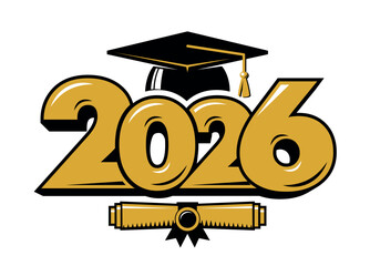 Graduating class of 2026 for greeting, invitation card. Text for graduation design, congratulation event, T-shirt, party, high school or college graduate. Illustration, vector