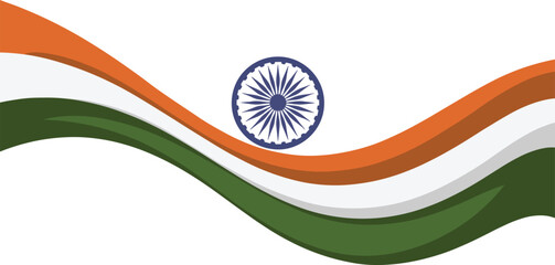 Waving Indian Flag Vector Illustration. Abstract Tricolor Banner with Ashoka Chakra on White Background for Independence Day and Republic Day Themes