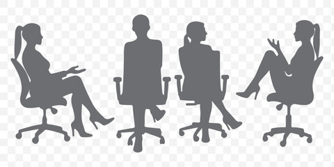 Vector set of detailed people sitting silhouettes isolated on white background