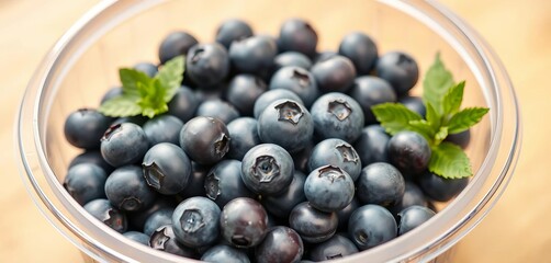Clear plastic container overflowing with plump blueberries,   market,  berries