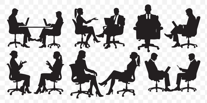 Diverse individuals seated on chairs in different postures, vector illustration. Group of people sitting, representing waiting, meetings, or casual conversations.