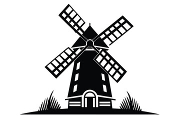 Fototapeta premium Black wind turbine with a set of rotor blades stands on the ground