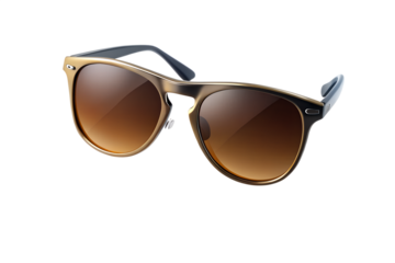 Stylish sunglasses with brown gradient lenses and a metallic frame, isolated on a transparent background