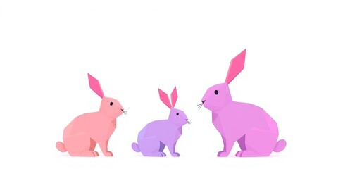Obraz premium Three simple, geometric rabbit shapes, minimal style, varying sizes, art, background