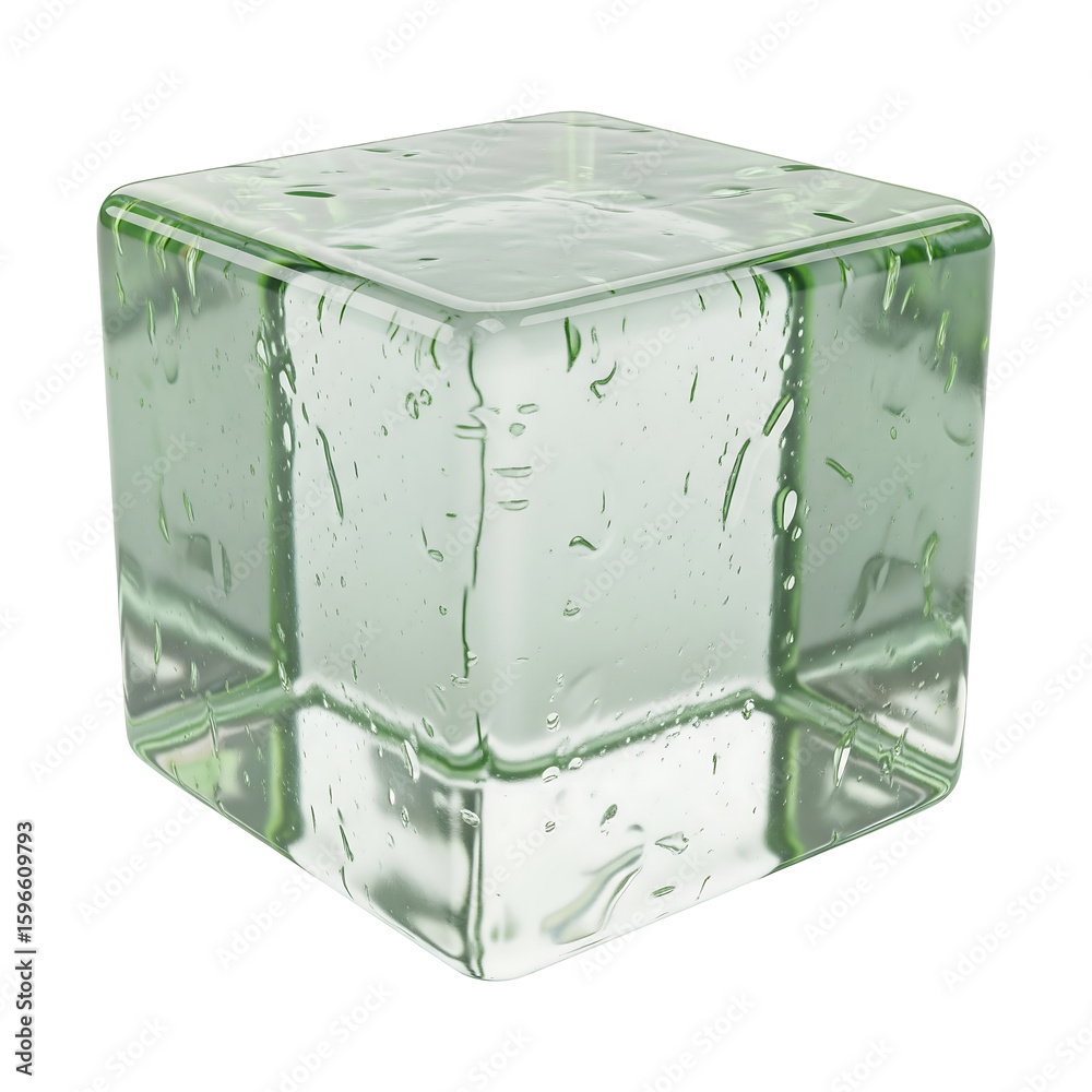 Fototapete explore transparent green cube with water droplets for design and rendering needs on transparent bac
