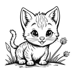 Obraz premium Cute wildcat illustration for kids coloring book, easy hand-drawn design
