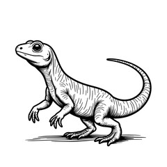Obraz premium Monitor lizard walking – Cute coloring page design for kids, black and white