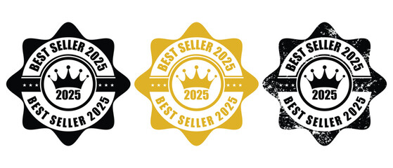 Best Seller 2025 Stamp – Best Seller 2025 Badge Icon Set – Gold and Black Best Seller 2025 Labels for Premium Products and Marketing Design