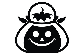 Black silhouette shows a Halloween pumpkin candy bag with a bat on top