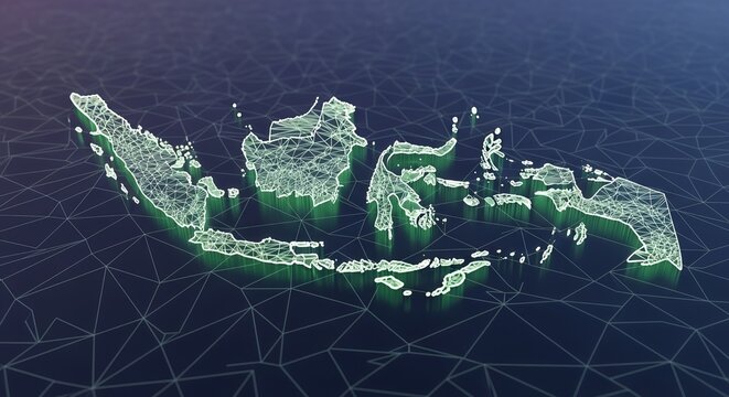 Abstract 3D Polygonal Mesh of the Map of Indonesia